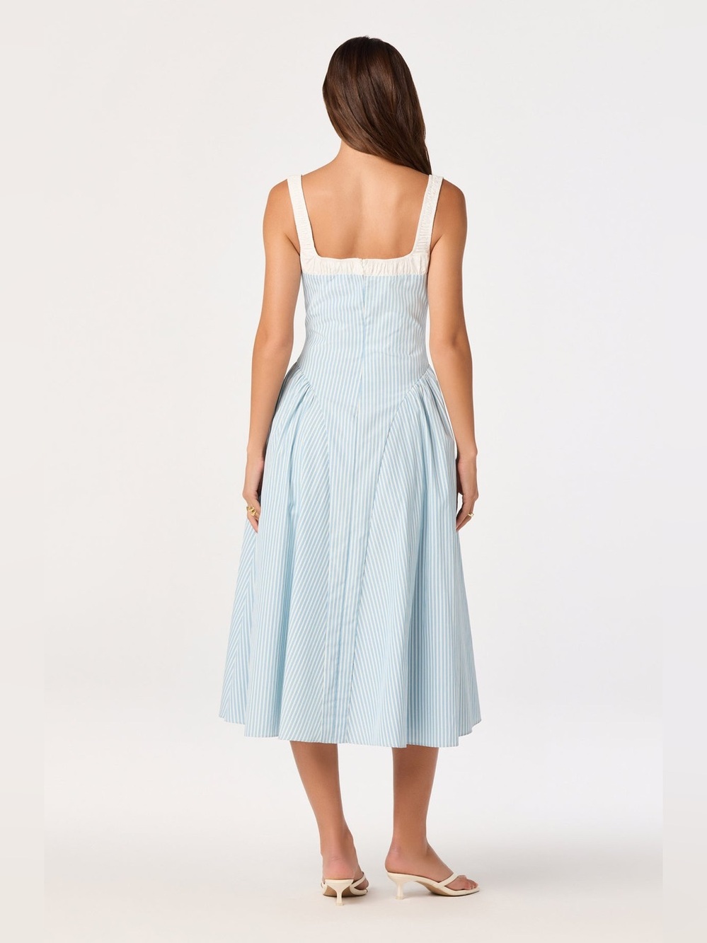 Sleeveless Blue Stripe Midi Dress with Cream Trim - Picture 4 of 4